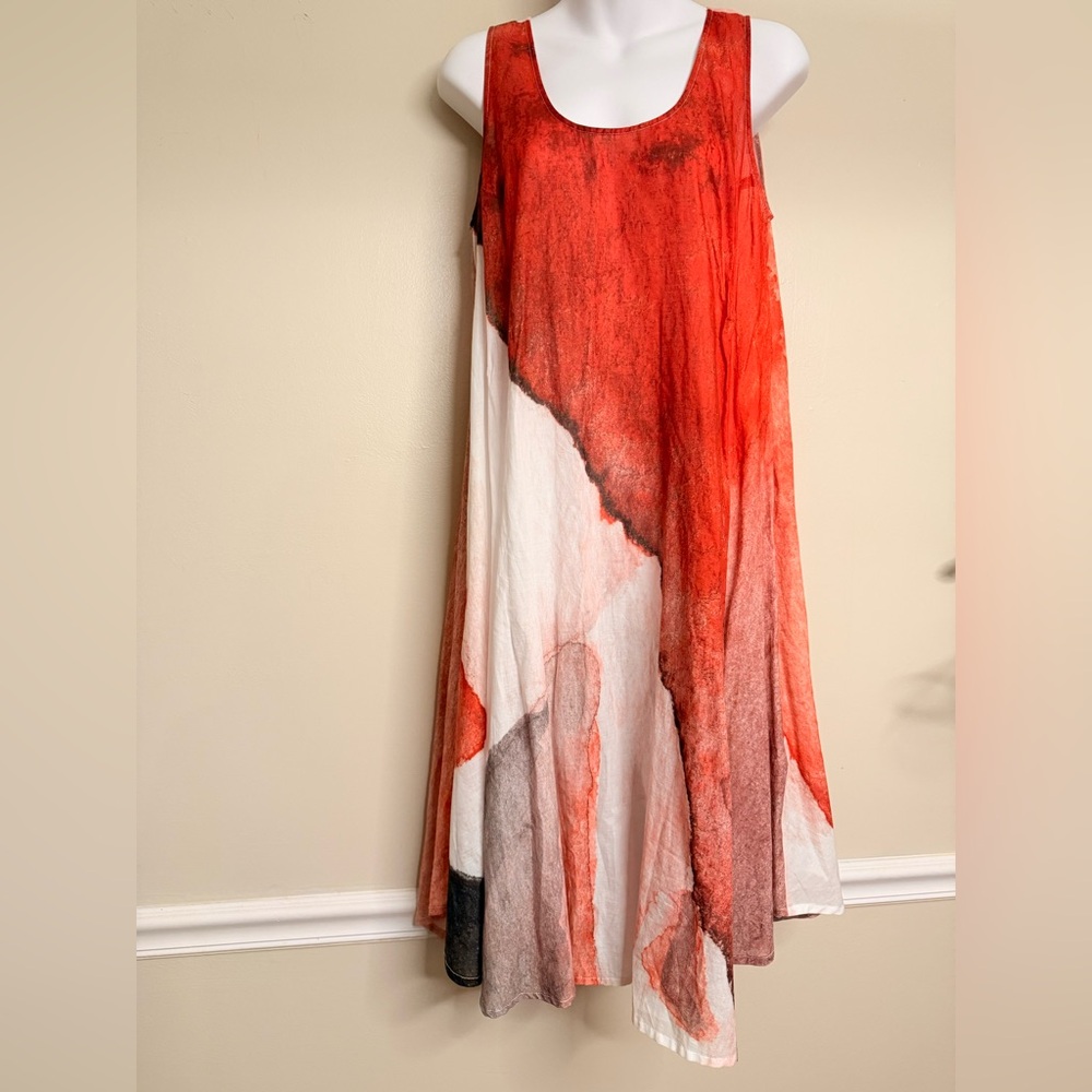Crea Concept Watercolour Abstract Cotton Dress orange and brown size38